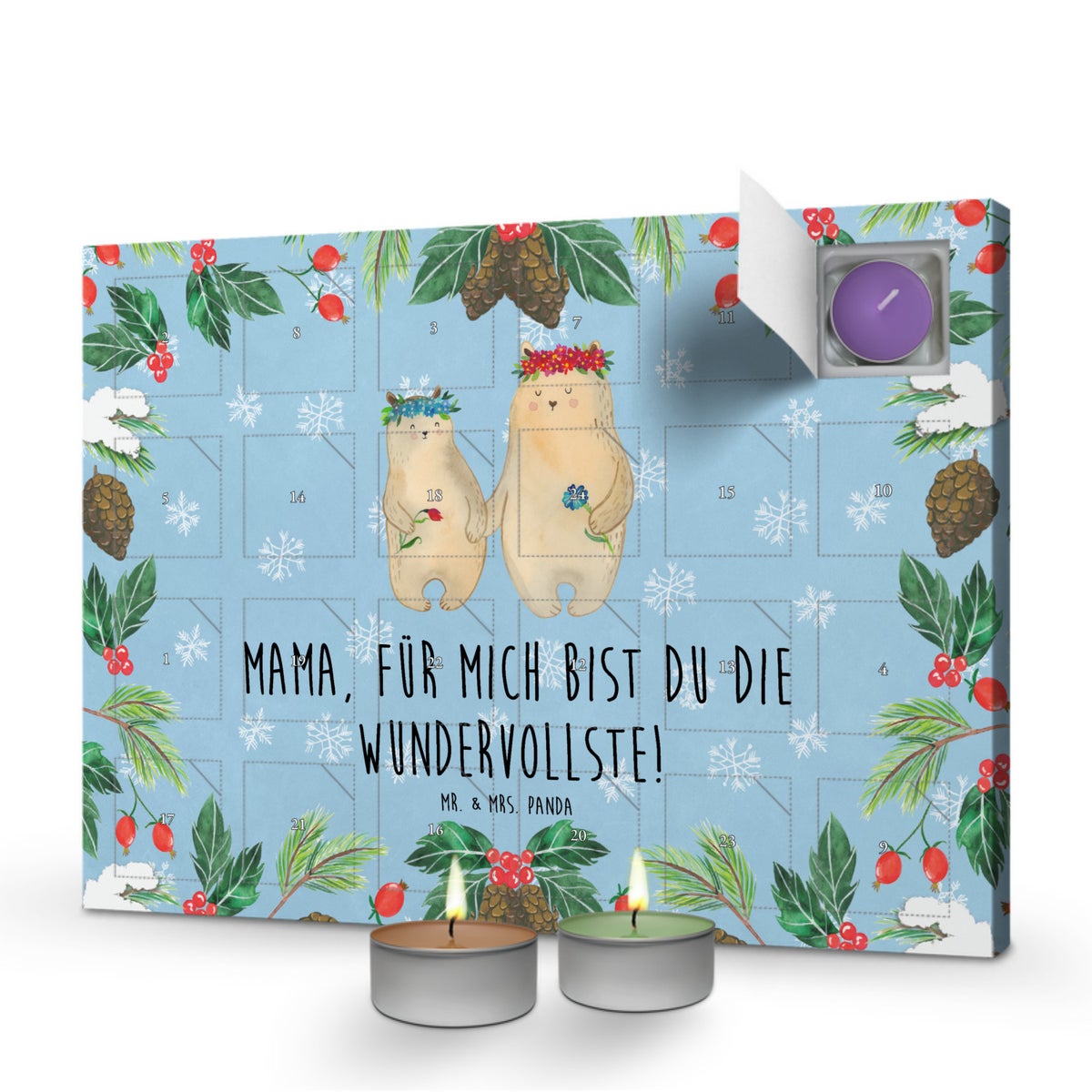 Mr. & Mrs. Panda Geurkaars Adventskalender Beren met Bloemenkrans - Pastelblauw