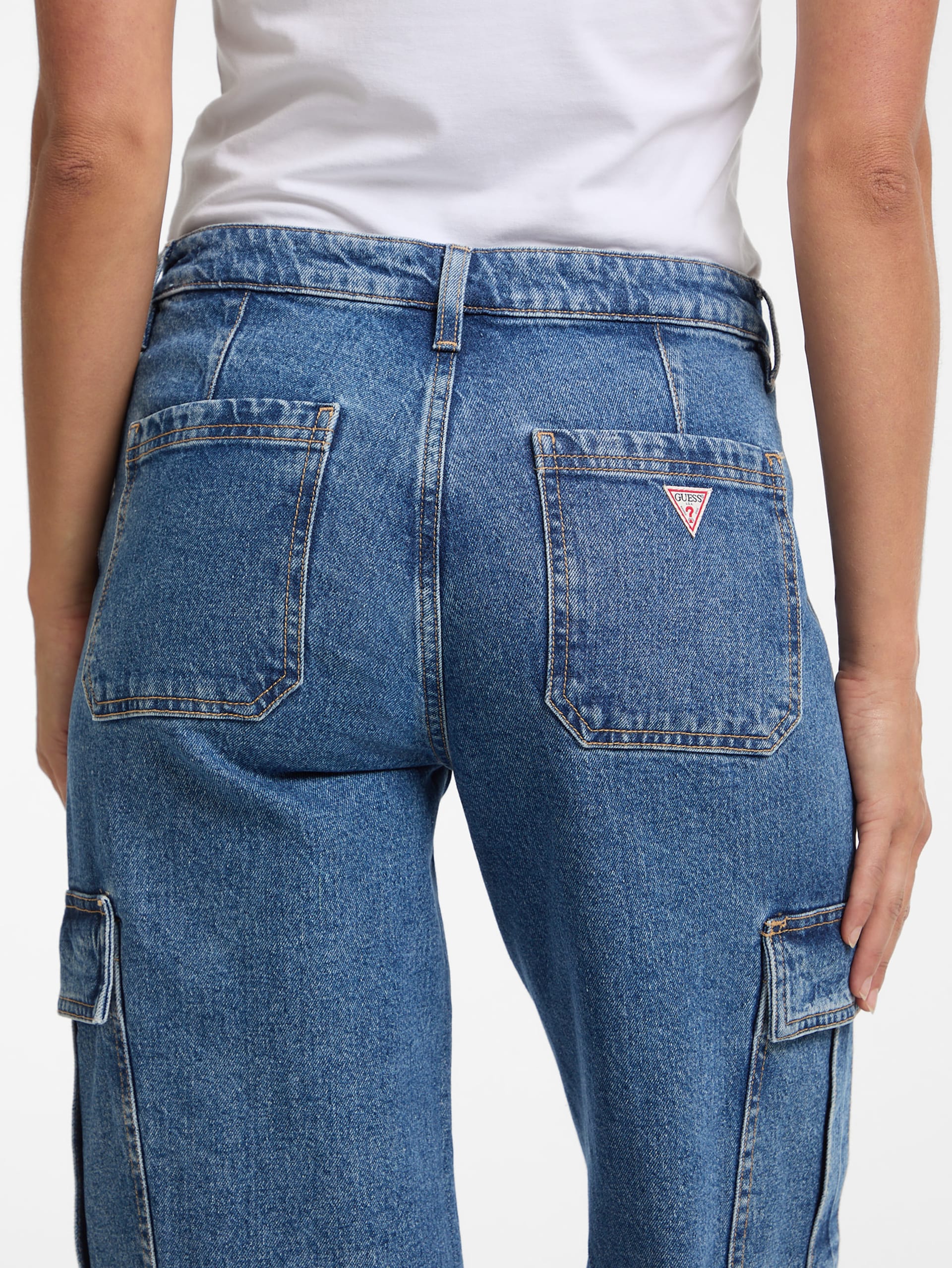 Calça jeans cargo reta G10