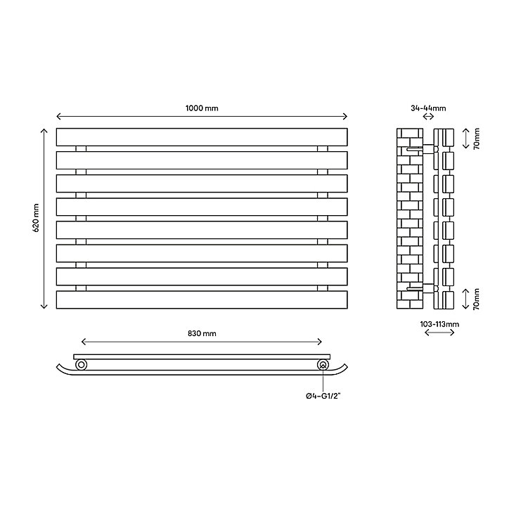 Radiateur eau chaude GoodHome Wilsona Horizontal Anthracite 900 W