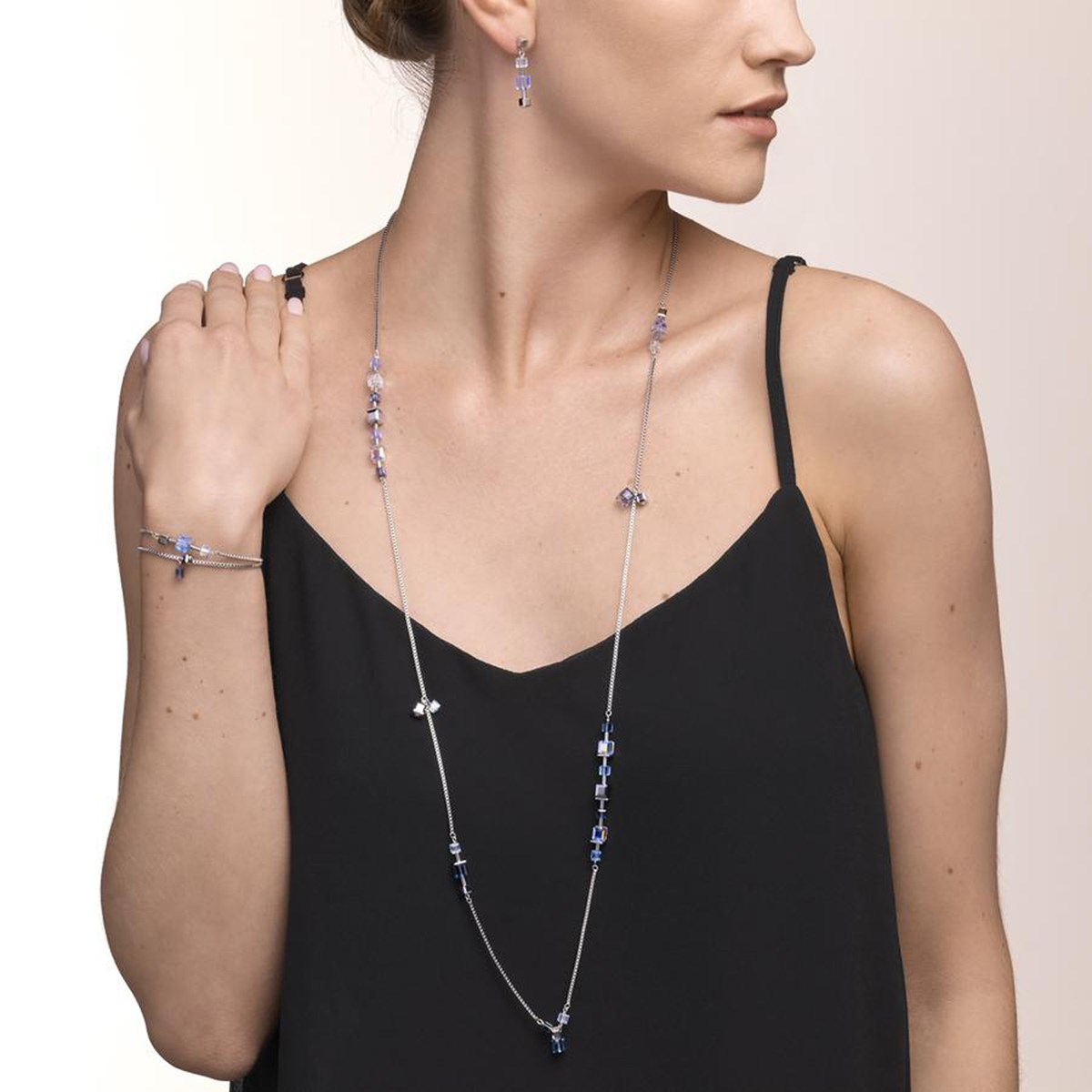 Collier long Coeur de Lion GeoCUBE argent-bleu