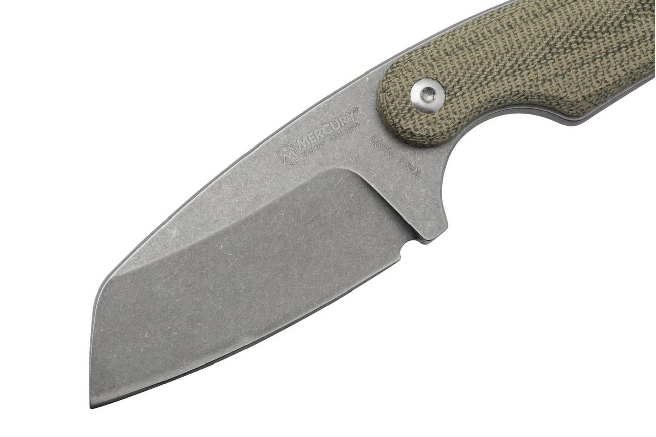 Mercury Kali N690 Stonewashed Sheepsfoot, Green Canvas Micarta, vaststaand mes