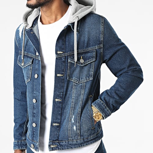 Veste Jean A Capuche Alvin Bleu Denim Gris Chiné