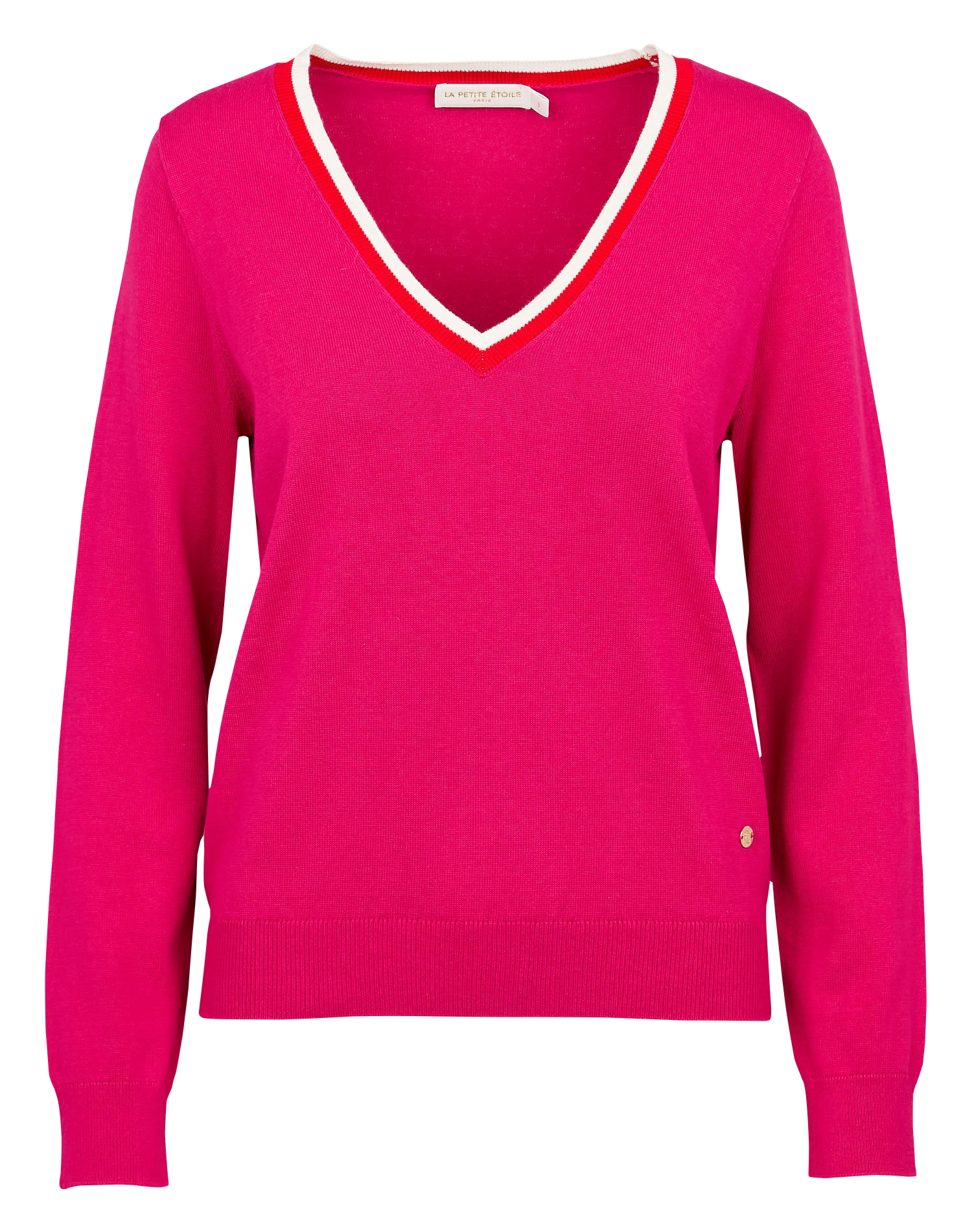 MANON - Pull col V droite en coton | Rose