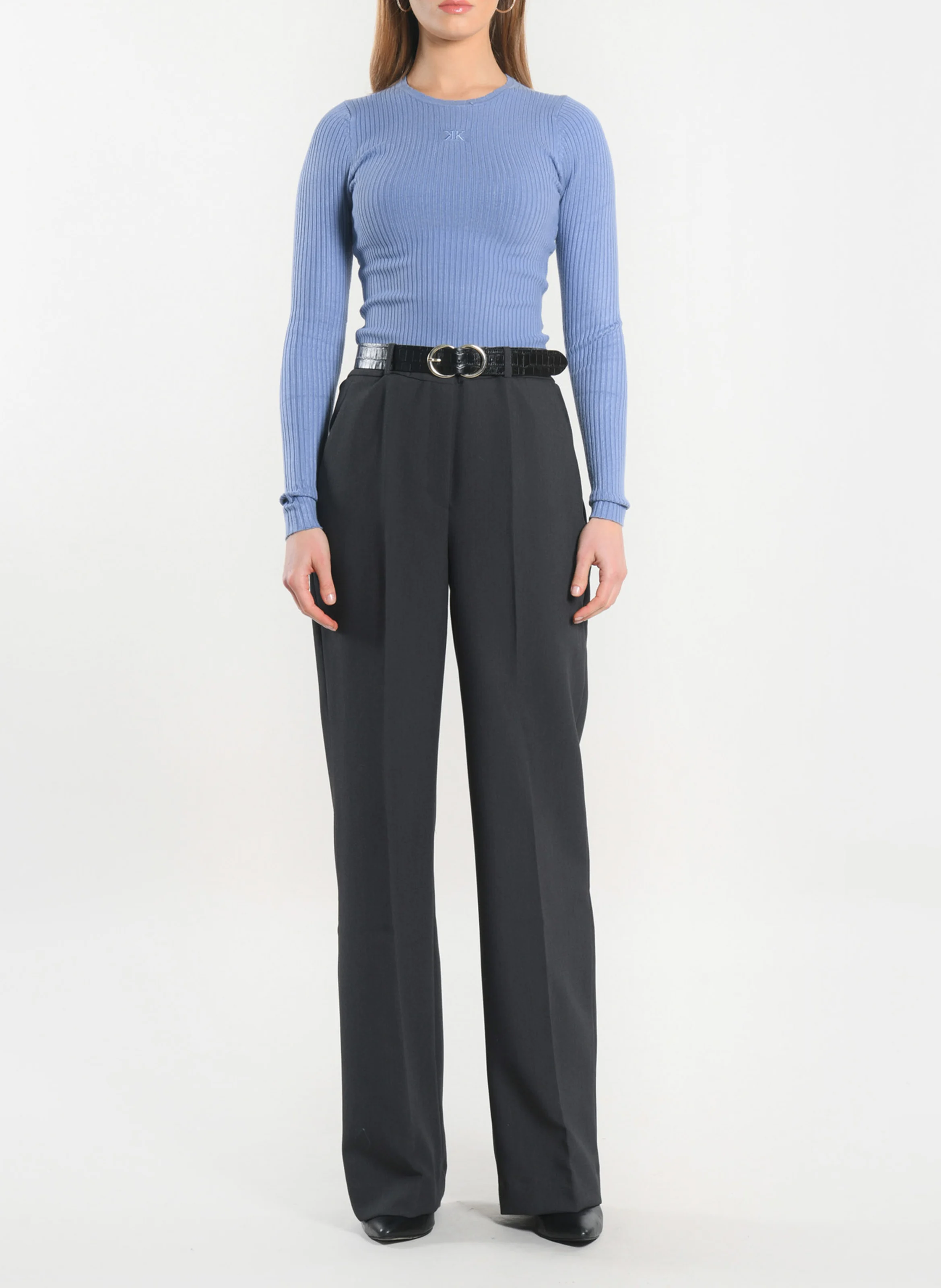 ELISA - Pull en maille fine côtelée | Bleu