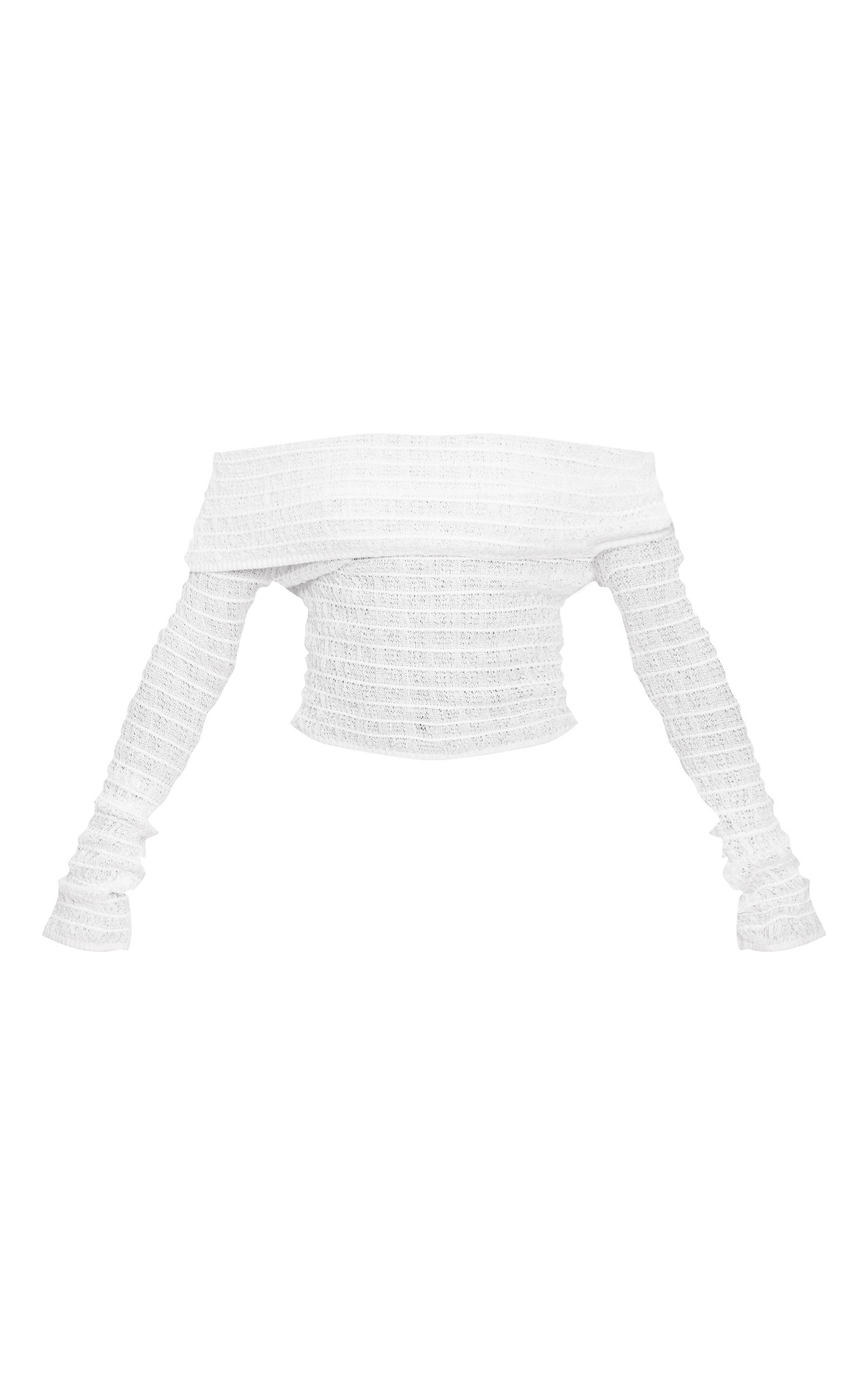 Blanc Haut En Maille Texturée Col Bardot Pour Grande Taille