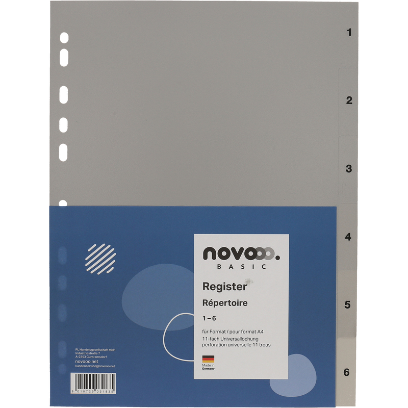 novooo Register Basic, grau, A4, 1-6