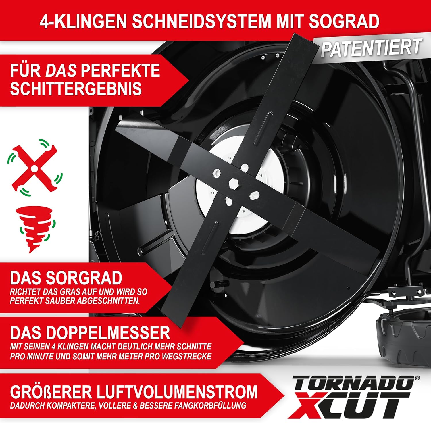 5IN1 Rasenmäher Benzin - 6,5 PS - mit 4 Klingenschneidsystem & Sograd – 4 Takt Motor – 196 cm³ Hubraum – 51 cm Schnittbreite – 60L Fangkorb – Radantrieb – Benzin Rasenmäher mit Seitenauswurf