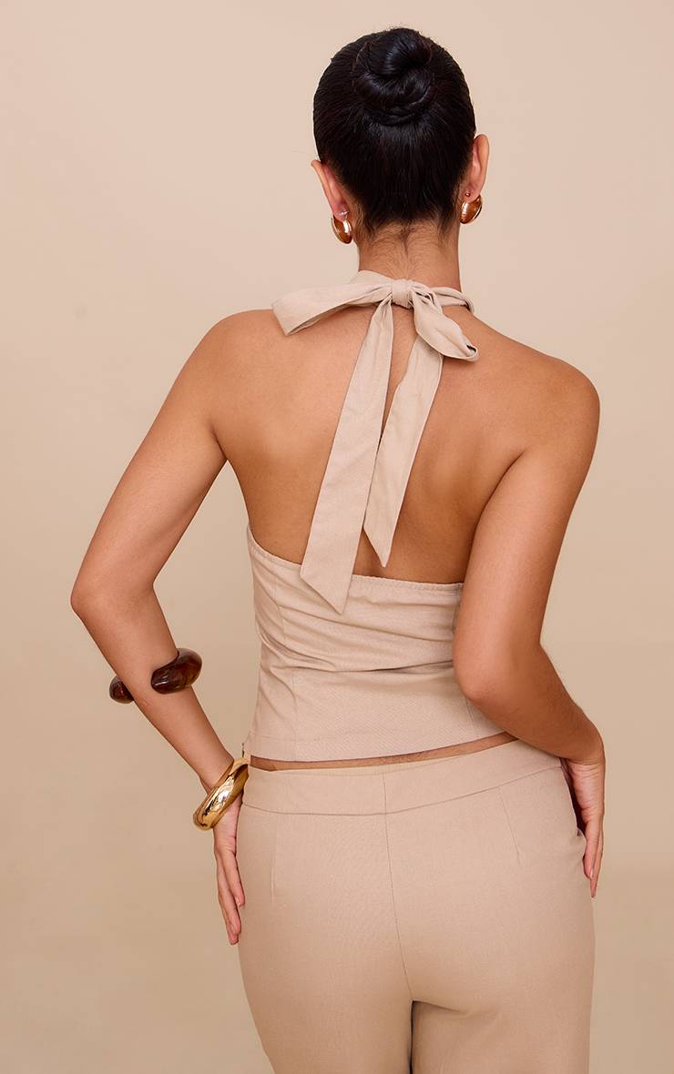 Sable Top Col Halter Détail Perles Tissé
