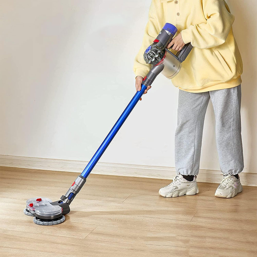 Elektrischer Wischkopf Bodenmopp Aufsatz mit Wassertank inkl. 6 Stoff Pads für Dyson Staubsauger V7 / V8 / V10 / V11 / V15 - Transparent / Grau