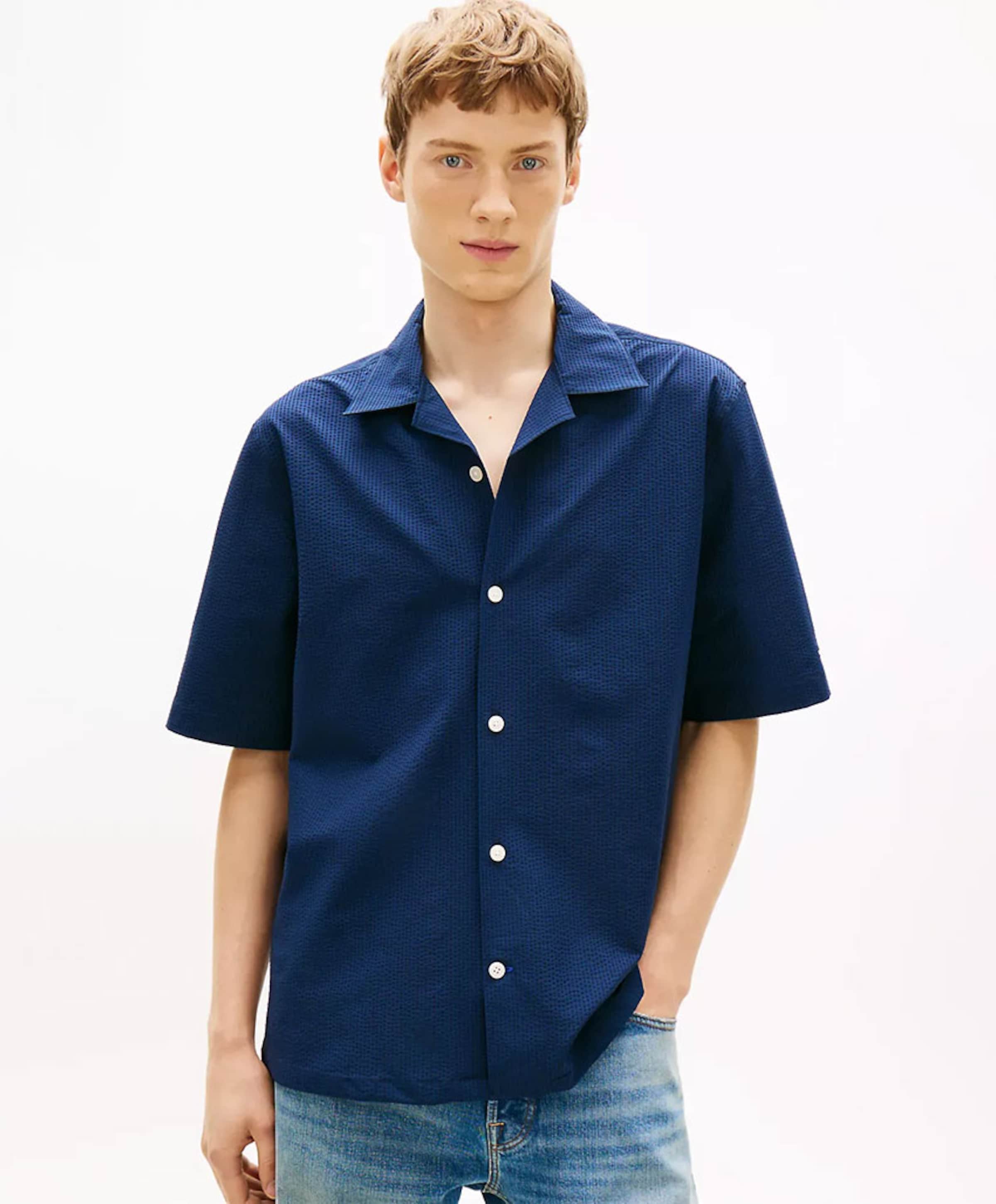 Tommy Hilfiger Heren overhemd korte mouw blauw