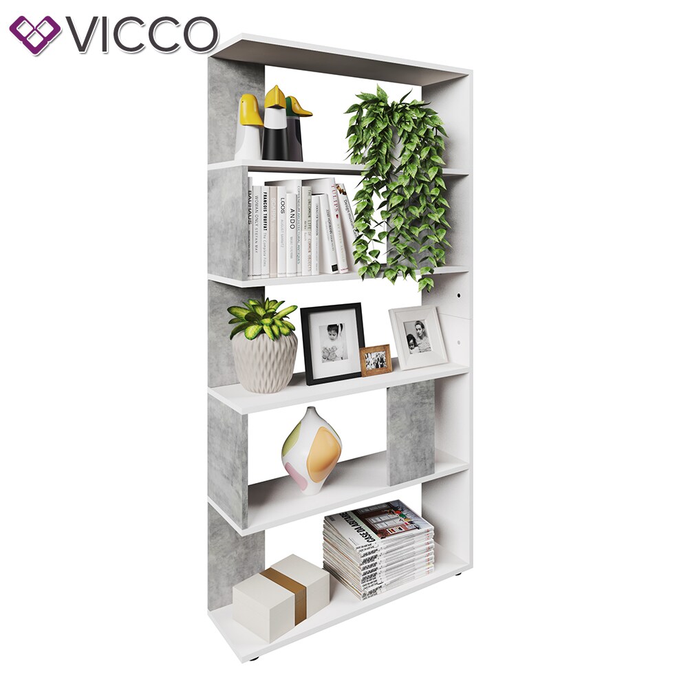 Vicco Raumteiler Bücherregal Standregal Büroregal Regal 5 Fächer Weiß Beton