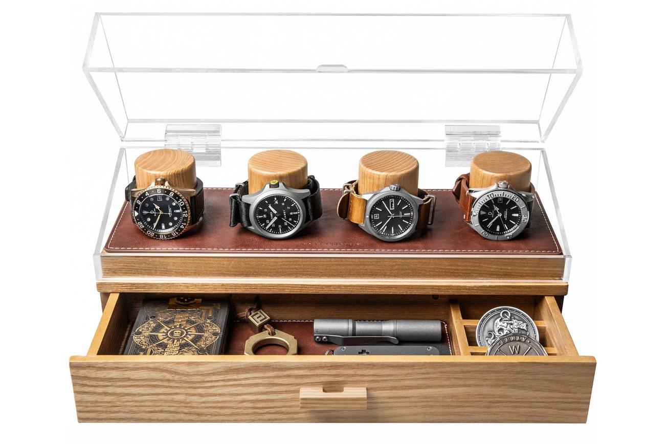 Holme & Hadfield Watch Deck Pro JB-YYKZ-0MO1 Oak, horloge display voor 4 stuks
