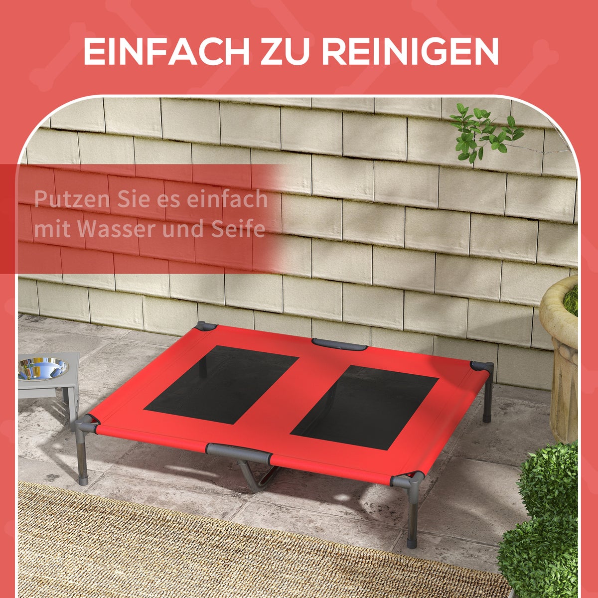 PawHut Hondenbed, 92L x 76B x 18H cm, Oxfordstof, Metaal, Rood