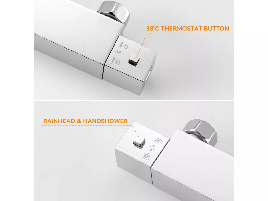 AURALUM MAX Colonne DoucheThermostatique 2 Fonctions Ensemble Douche Thermostat,Tête douche 12 pouces,Système Douche,Hauteur Réglable 96-130cm,Chromé
