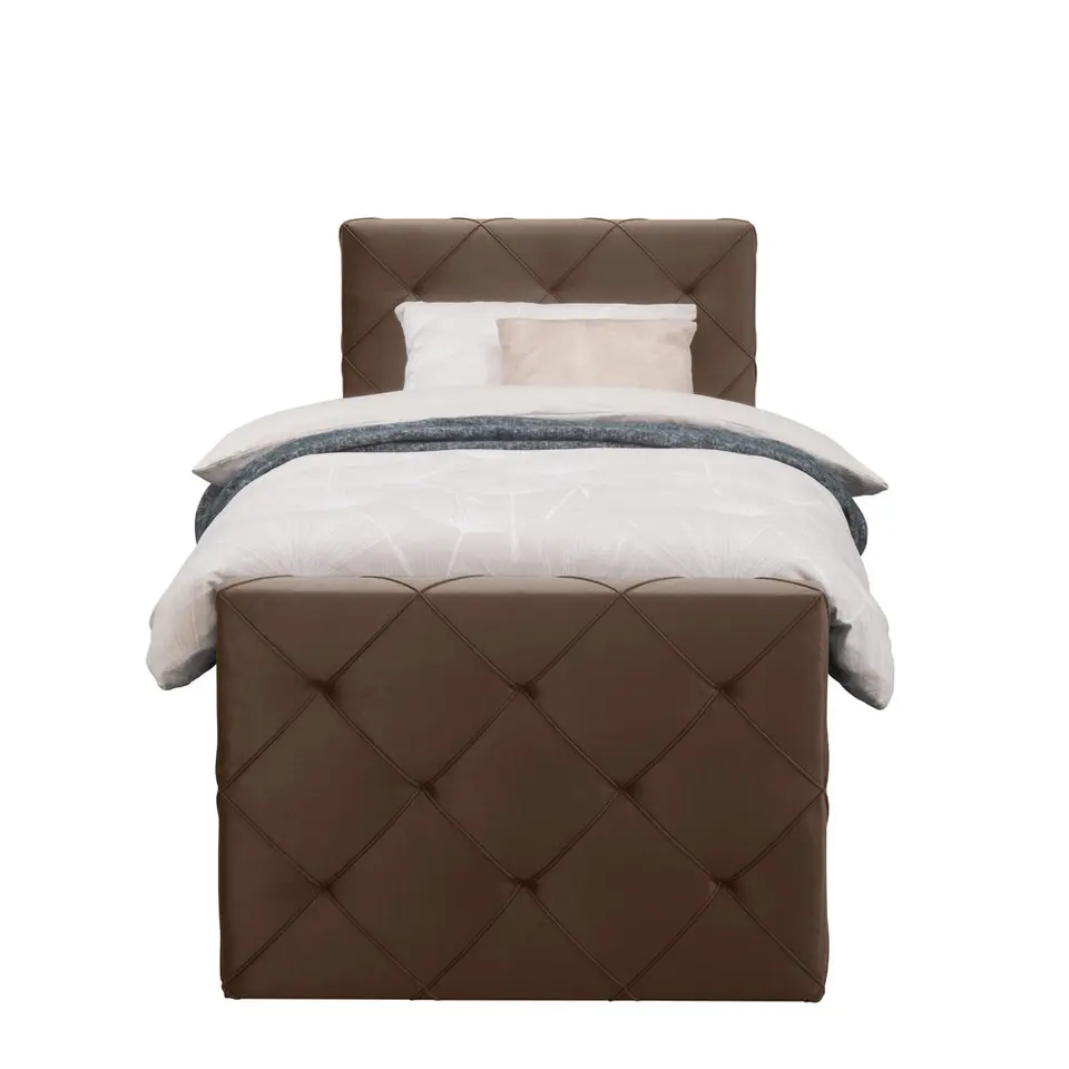 Boxspring met voetbord Liv geruit - bruin - 90x200 cm - vierkante poot