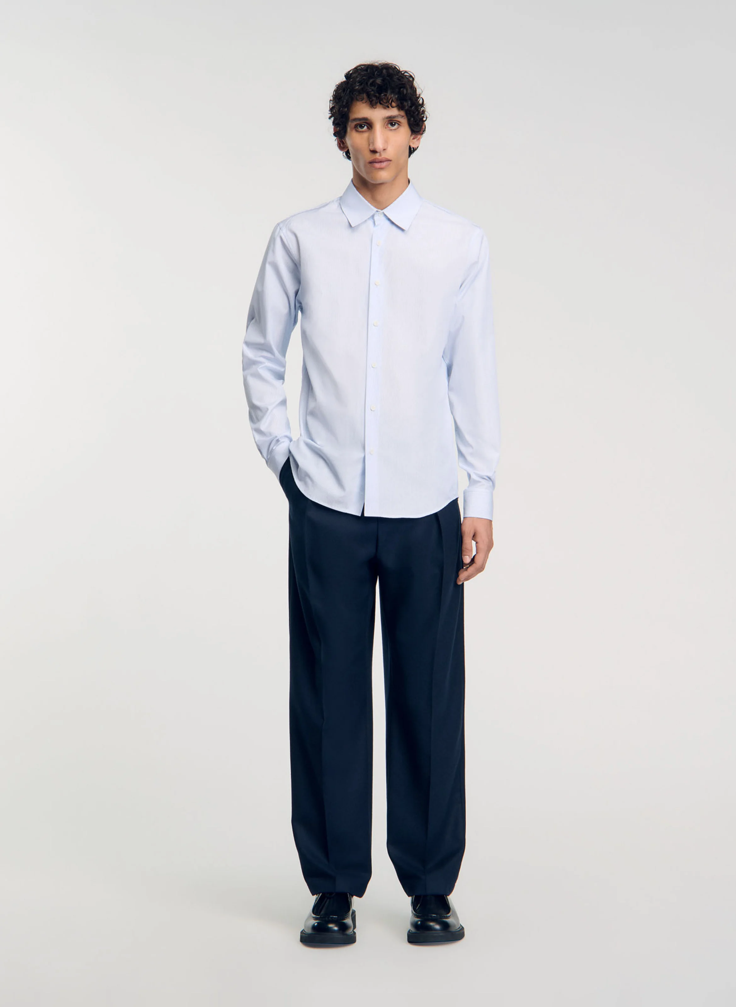 Chemise regular rayée en coton mélangé | Bleu