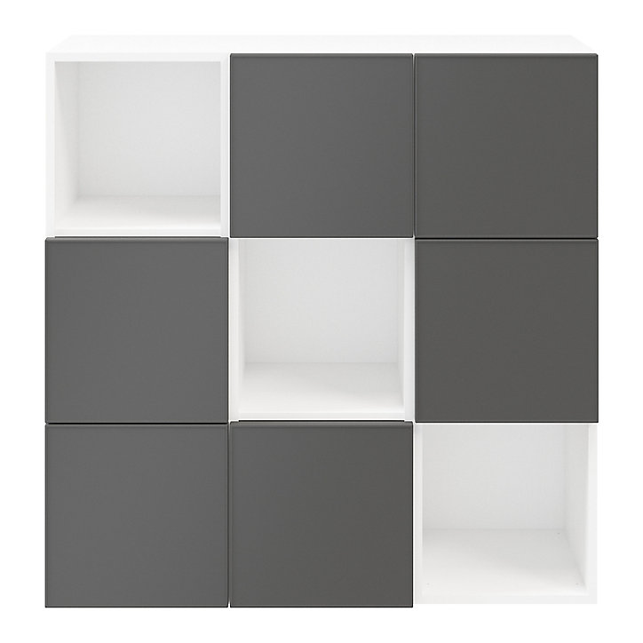 Étagère semi ouverte 9 cases blanche avec 6 portes anthracite mates GoodHome Atomia H. 112,5 x L. 112,5 x P. 37 cm