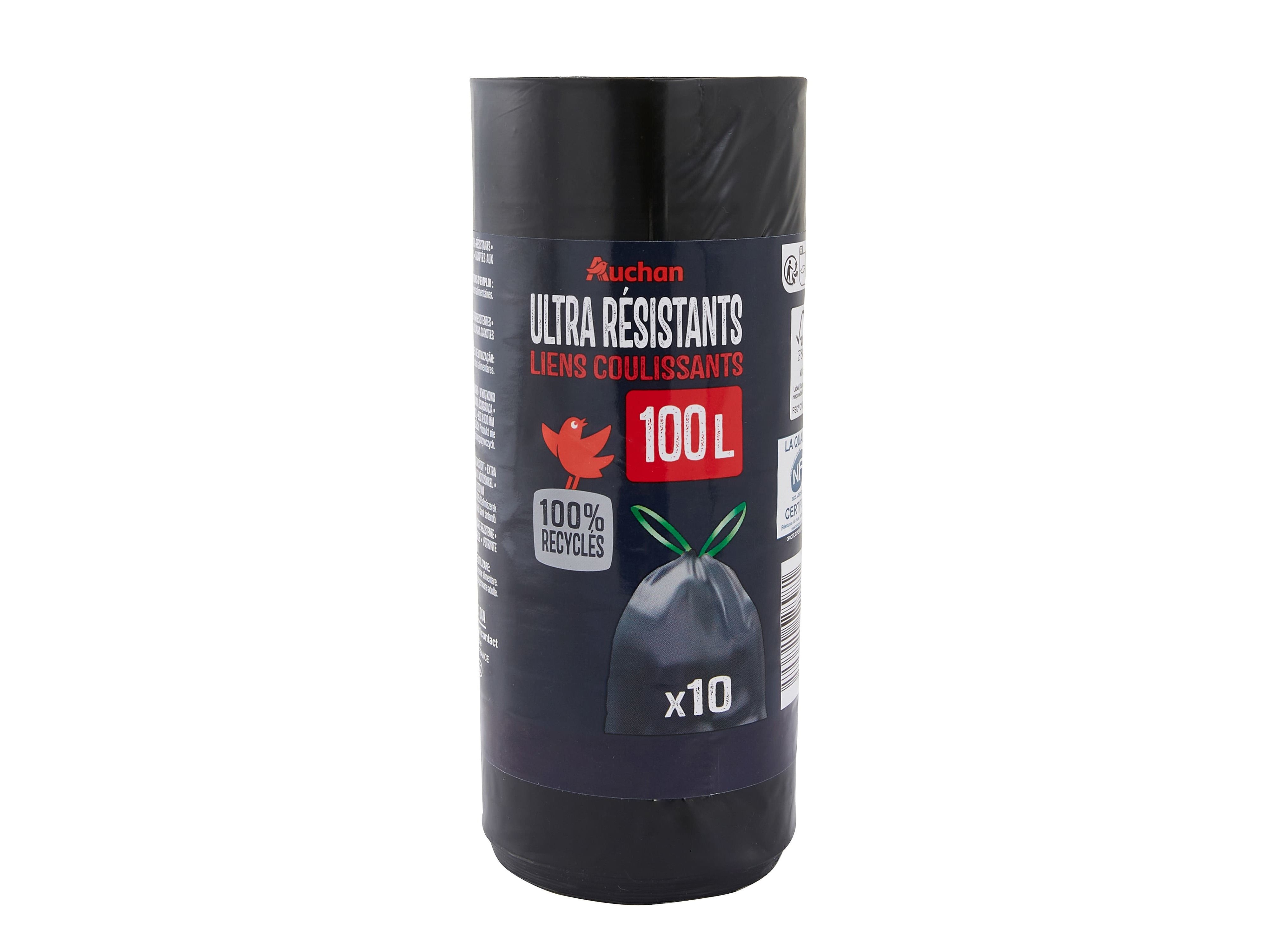 SACO DE LIXO AUCHAN ULTRARRESISTENTE 100L 100%RECICLADOS 10UN