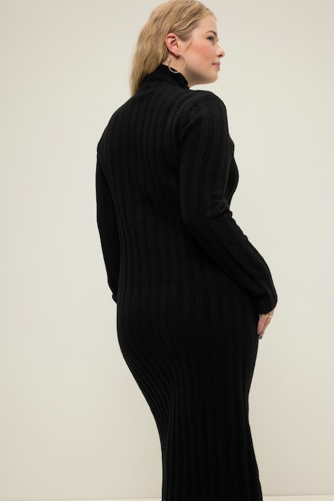 Maxikleid, Slim Shape, Rippstrick, Stehkragen, Langarm