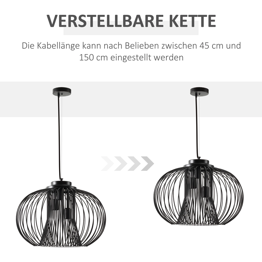 HOMCOM Deckenleuchte mit höhenverstellbarem Kabel schwarz