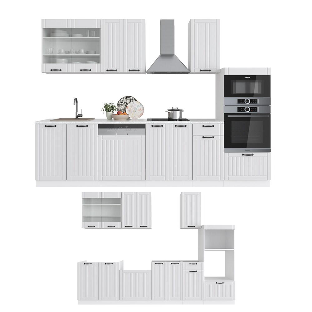 Vicco Küche Fame-Line 240 cm Küchenzeile Landhaus Küchenblock Einbau Weiß