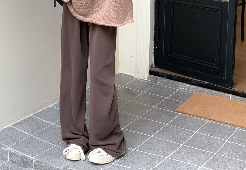 Berrytrix - Lange mouwen V-hals effen trui / Hoge taille wijde broek