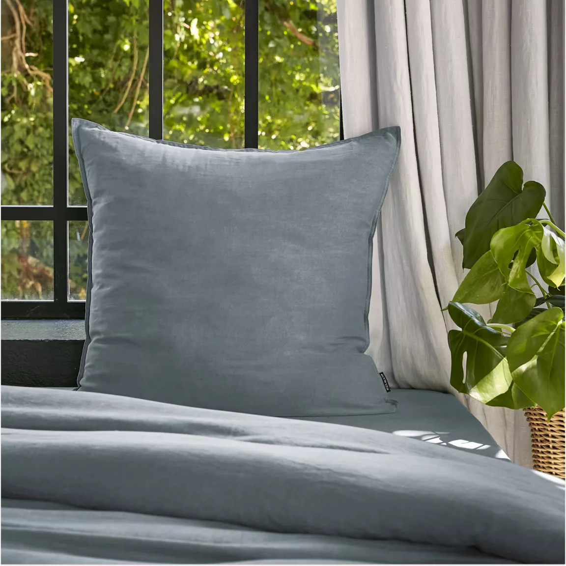 Taie d'oreiller carrée lyocell Tencel™ lavé (63 x 63 cm) Olivia Bleu stone