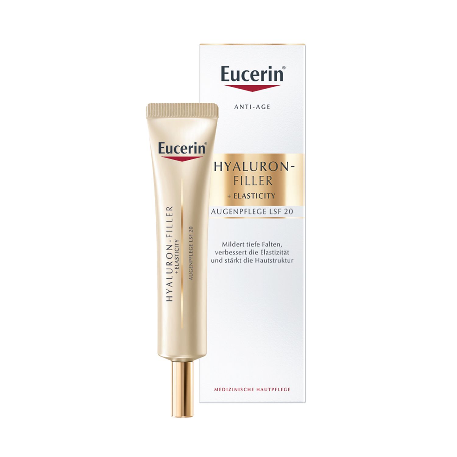 Eucerin® HYALURON-FILLER + ELASTICITY Augenpflege LSF 20 – Gesichtspflege gegen Augenfalten – Augencreme für mehr Elastizität