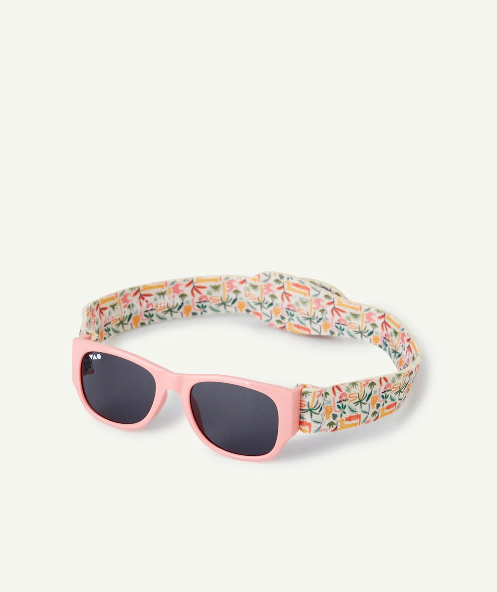 lunettes de soleil bébé fille roses avec attache élastiquée