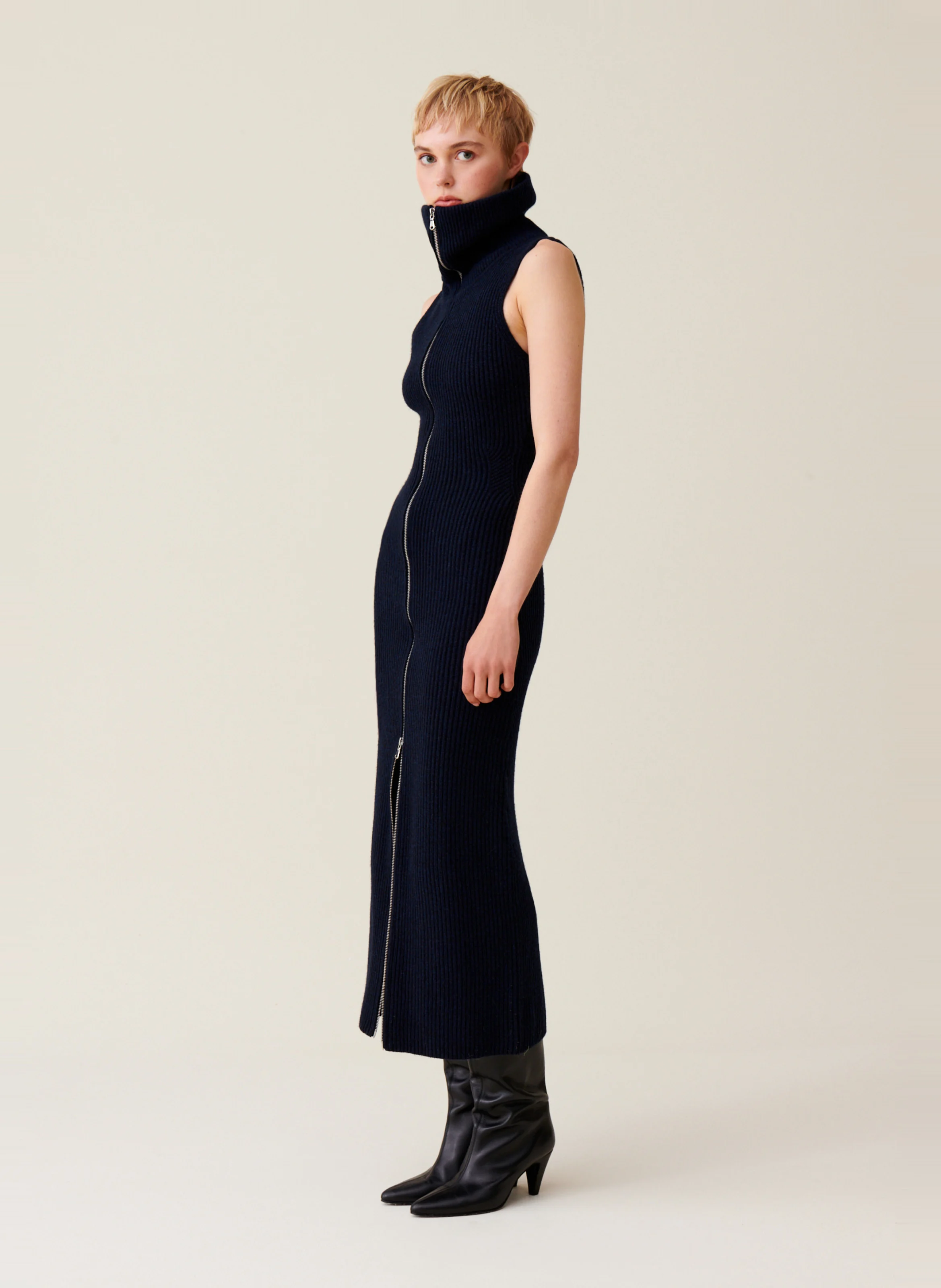Robe zippée en laine mélangée | Bleu