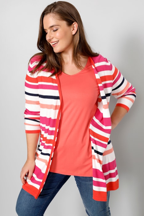 Strickjacke, offene Form, Ringel, Langarm