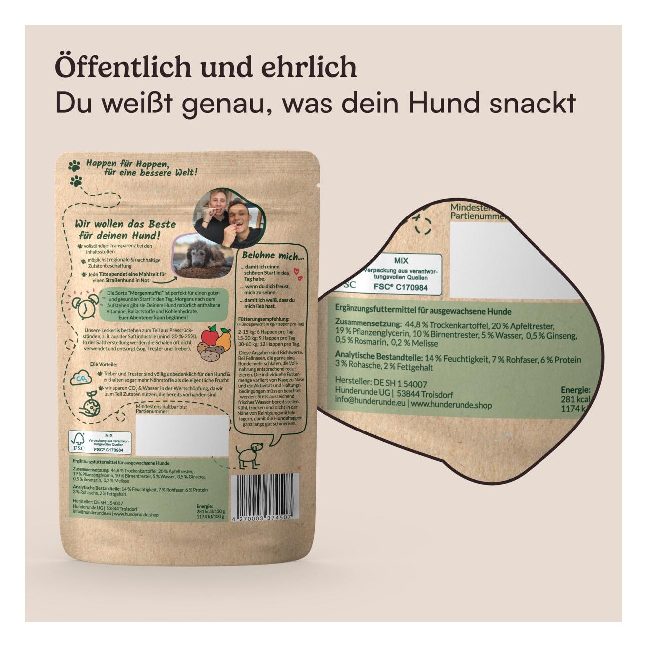 Hunderunde Morgenmuffel vegane Snacks 375 g