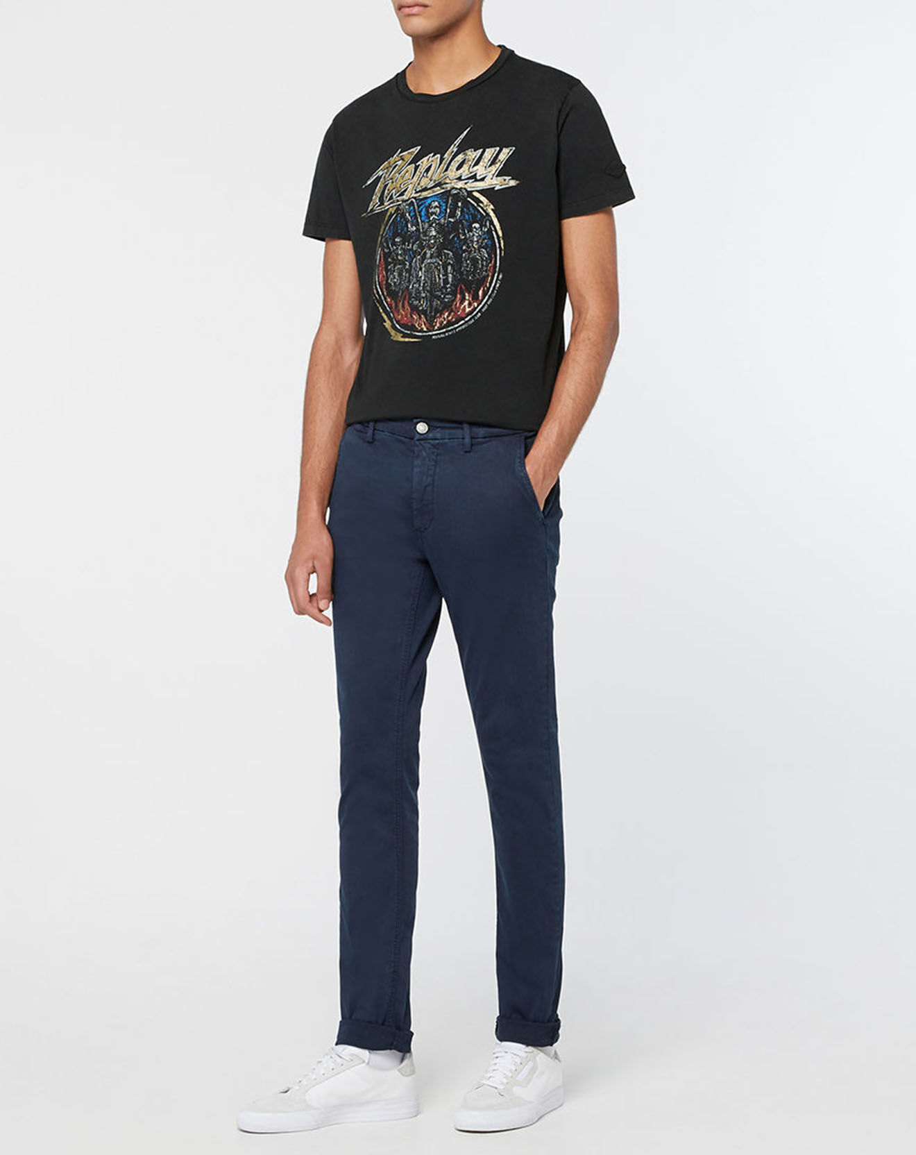 Replay T-Shirt Biker Skull noir