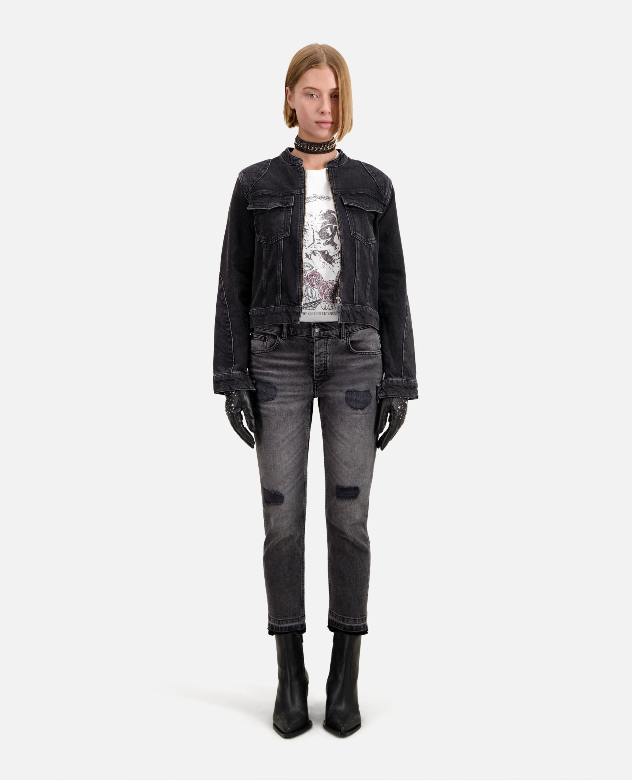 Black denim biker jacket