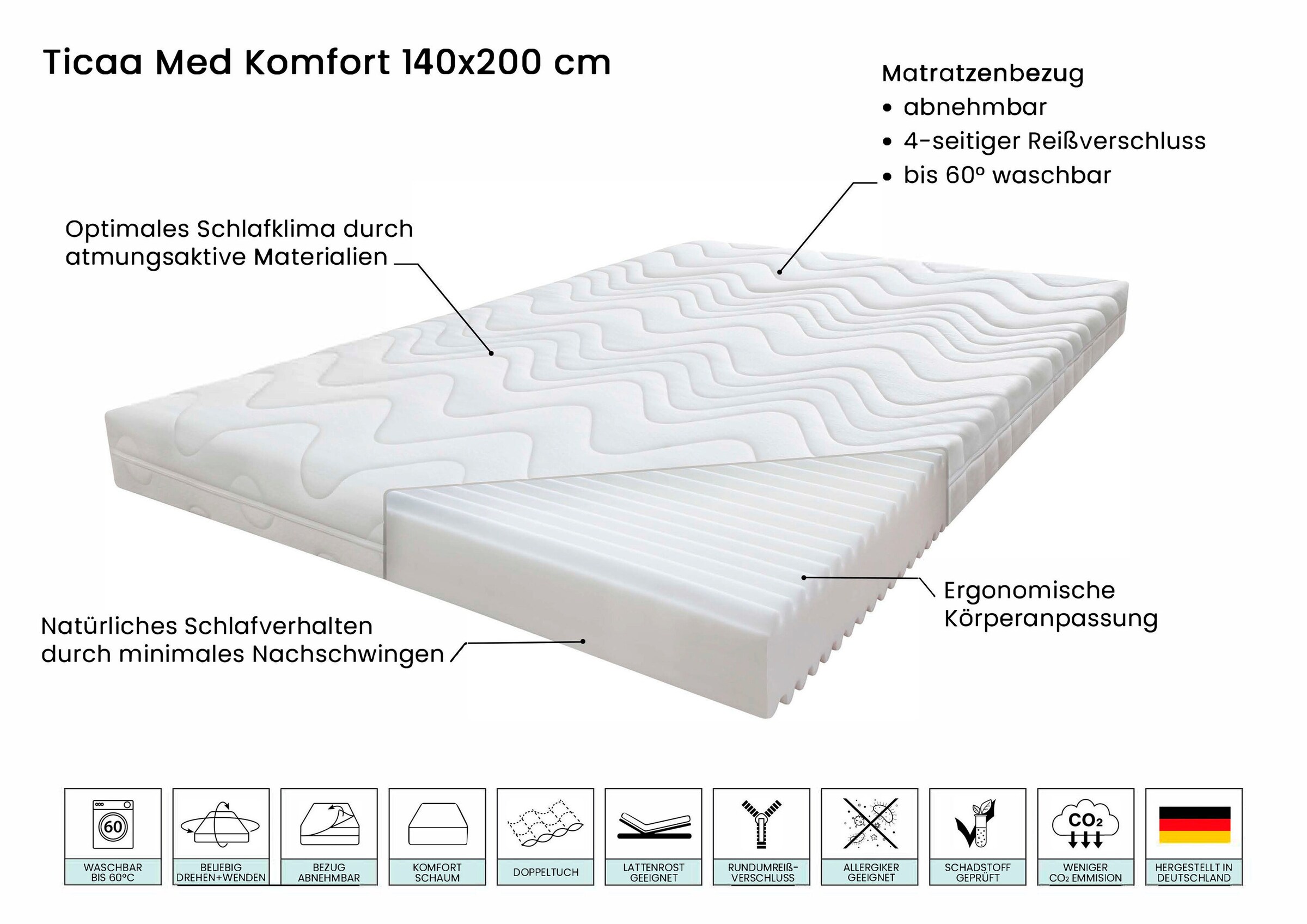 Ticaa Matratze Ticaa Med 140x200 cm Komfort