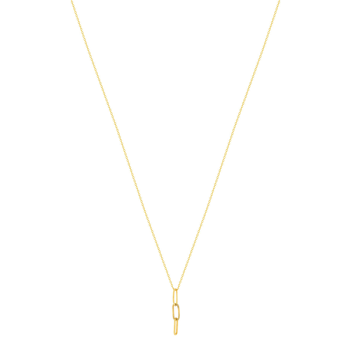 Collier or jaune 375, pendants 3 maillons striés. Longueur 43 cm.