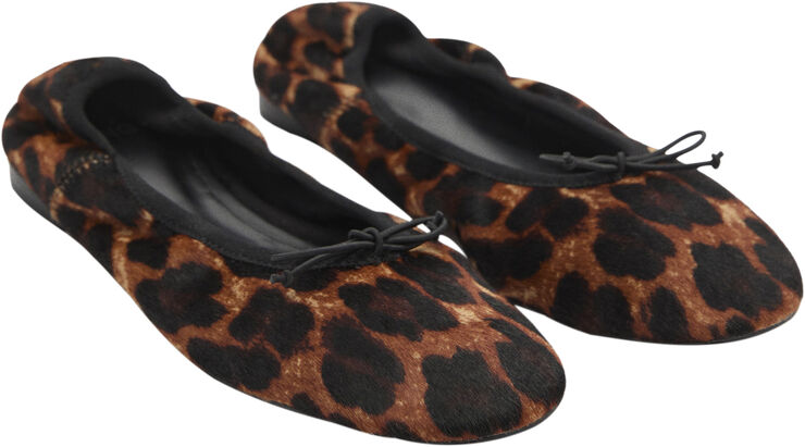 MANGO Leather leopard ballerina Black