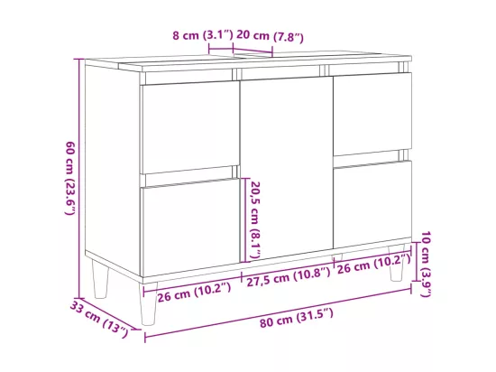 Meuble d'évier chêne sonoma 80x33x60 cm bois d'ingénierie