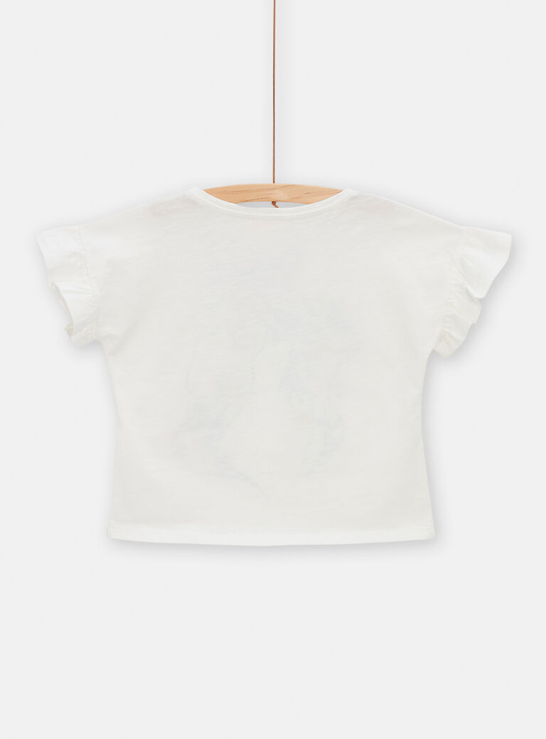 T-shirt écru animation licorne avec fleurs pour fille
