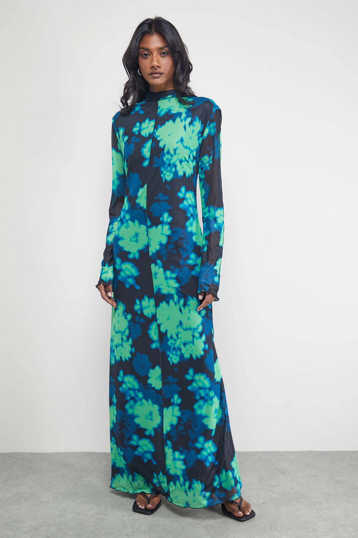 Warehouse Robe Maxi en Mesh Imprimé à Bords Ondulés