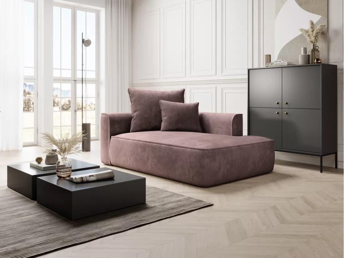Méridienne droite en velours côtelé rose PINETA