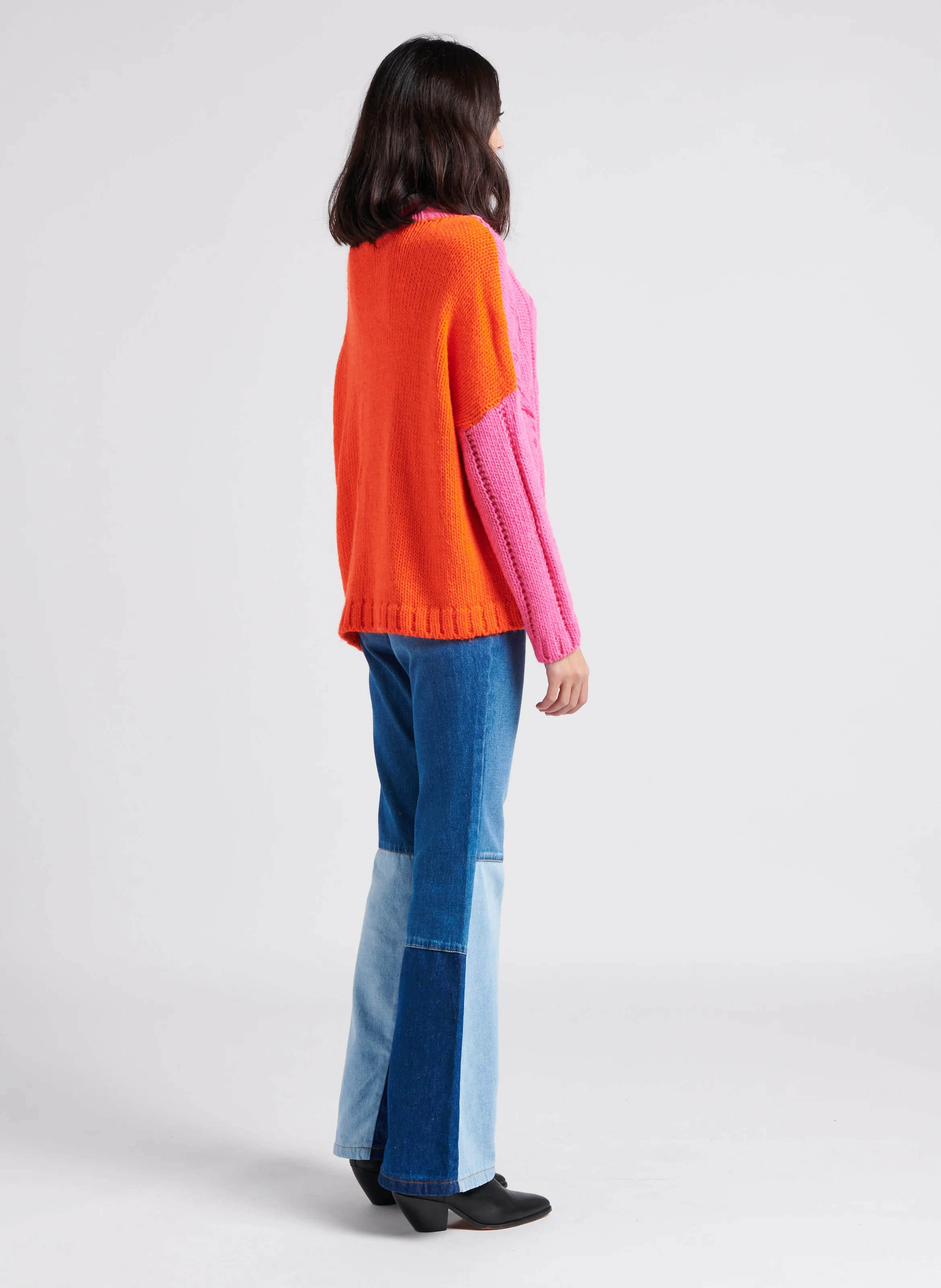 OLE - Pull ample col montant contrasté| Rose