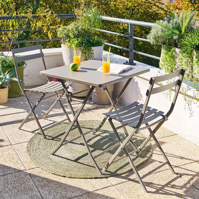 Ensemble table de jardin pliante carrée + 2 chaises GREENSBORO Café