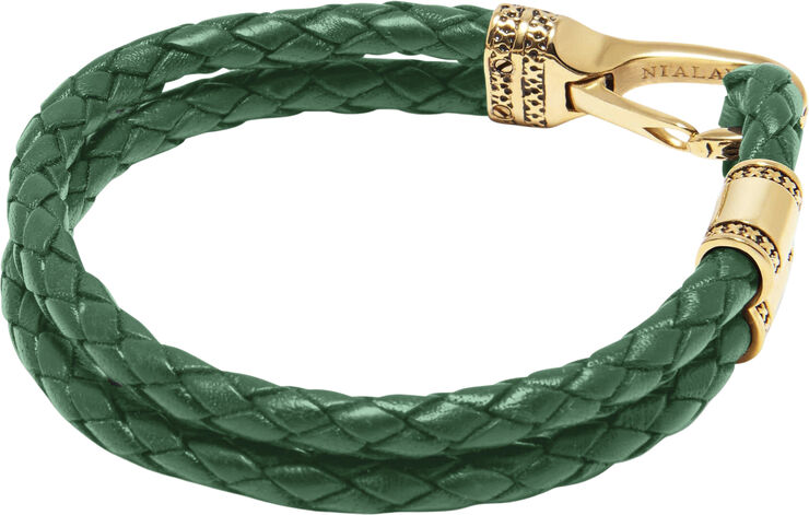 Nialaya Men's Green Leather Bracelet with Gold Plated Bali Clasp Lock Black