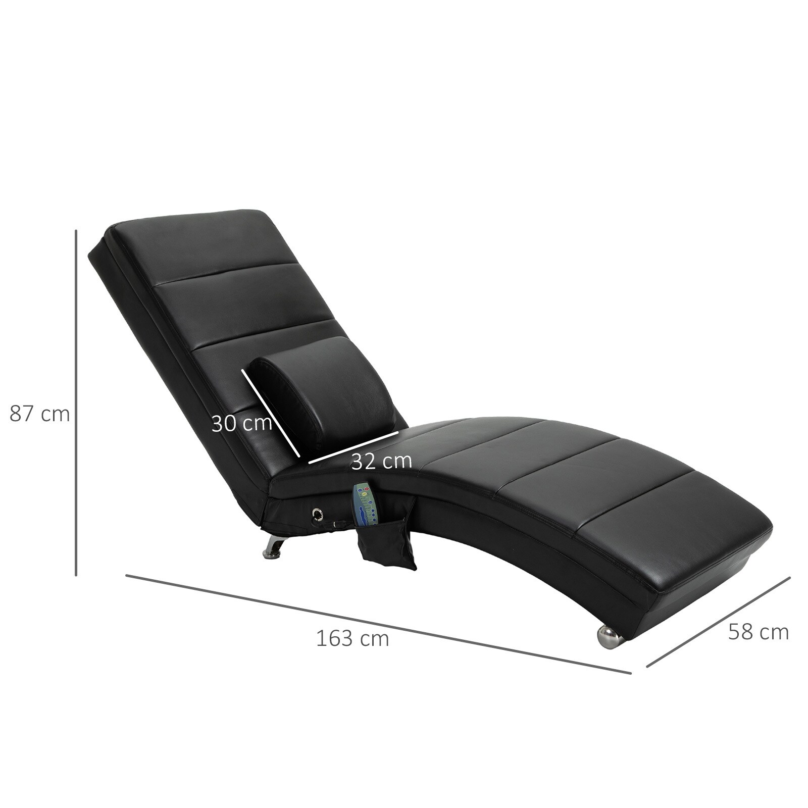 HOMCOM Massagesessel mit einem Taillenkissen schwarz 163 x 58 x 87 cm (LxBxH)