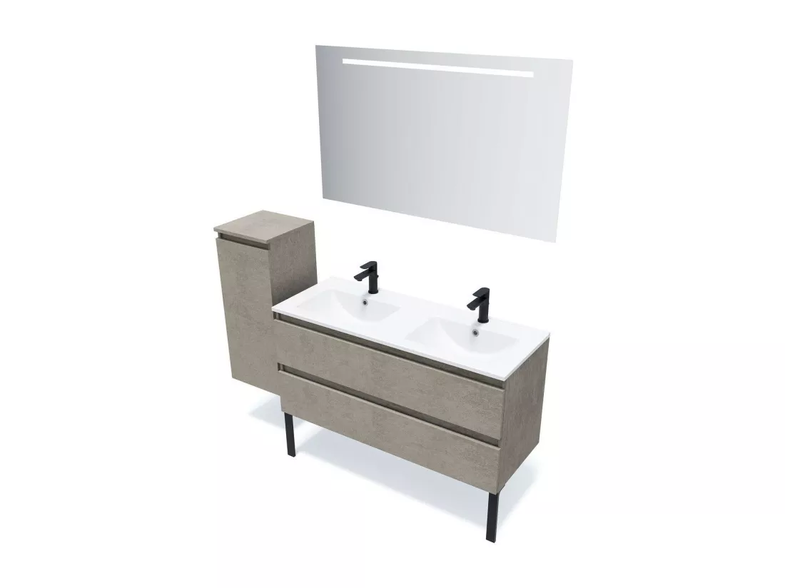 Meuble de salle de bain suspendu double vasque intégrée 120cm 2 tiroirs façon Béton - Hudson