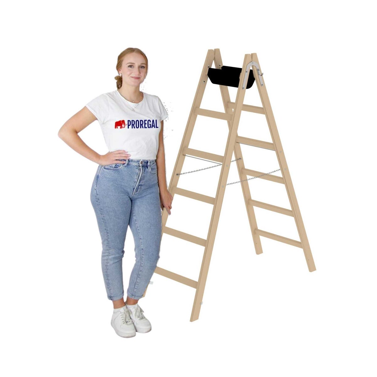 PROREGAL Houten Trapladder met 2 x 6 Sporten