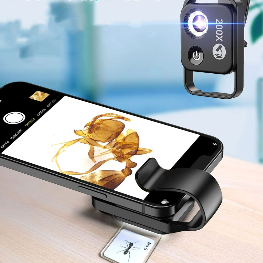 Universal Smartphone Kamera Mikroskop 200-fache Vergrösserung   LED Beleuchtung und Aufbewahrungstasche