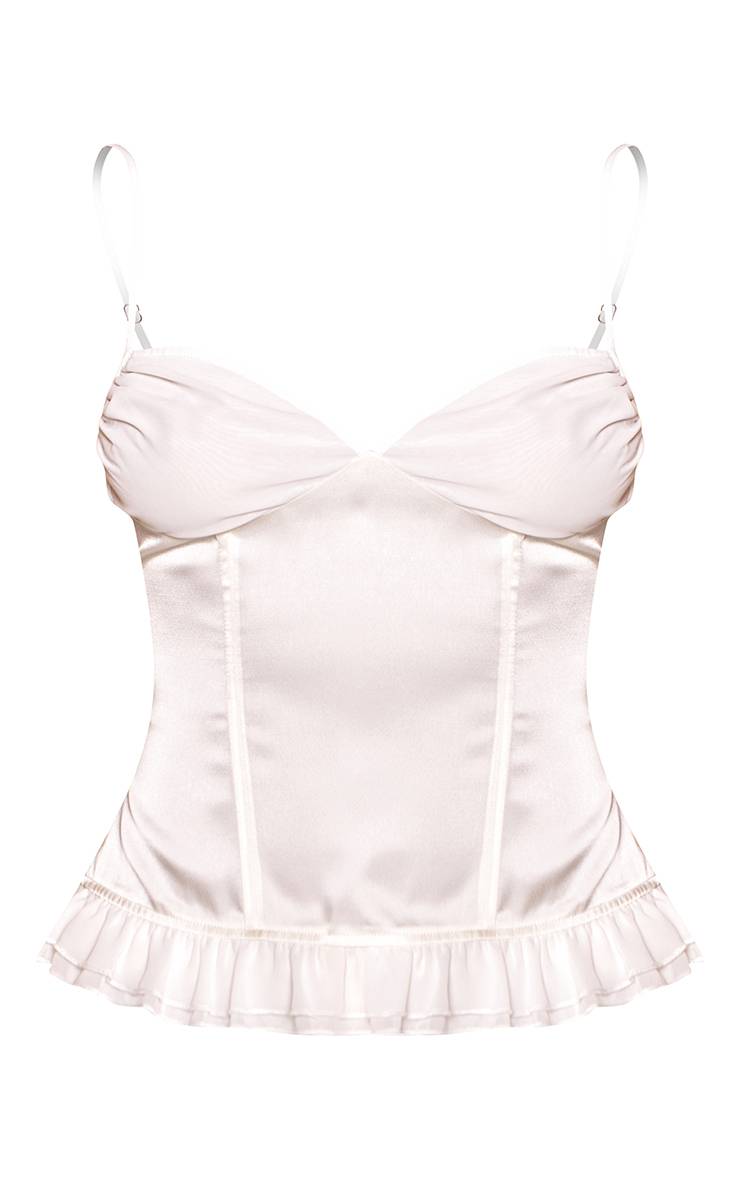 Crème Haut En Satin À Détail De Buste En Mousseline Contrasté