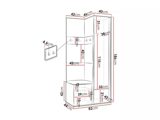 Meuble d'entrée Hartford 354, 186x82x44cm, Miroir, Blanc, Faux cuir|Stratifié